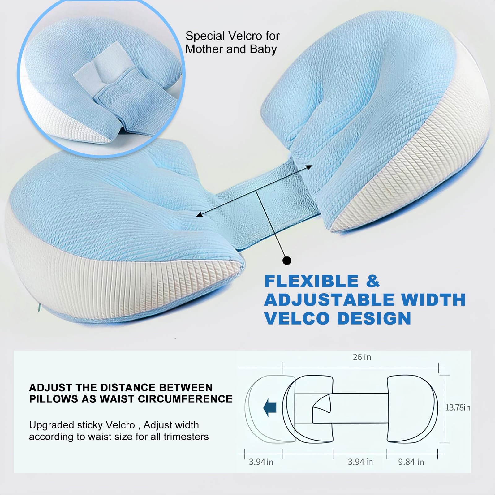 Adjustable Pregnancy Pillow with Velcro Design - Side Sleeping Support for Back, Belly, Hips & Legs, V1107-CS-YFHYZLA