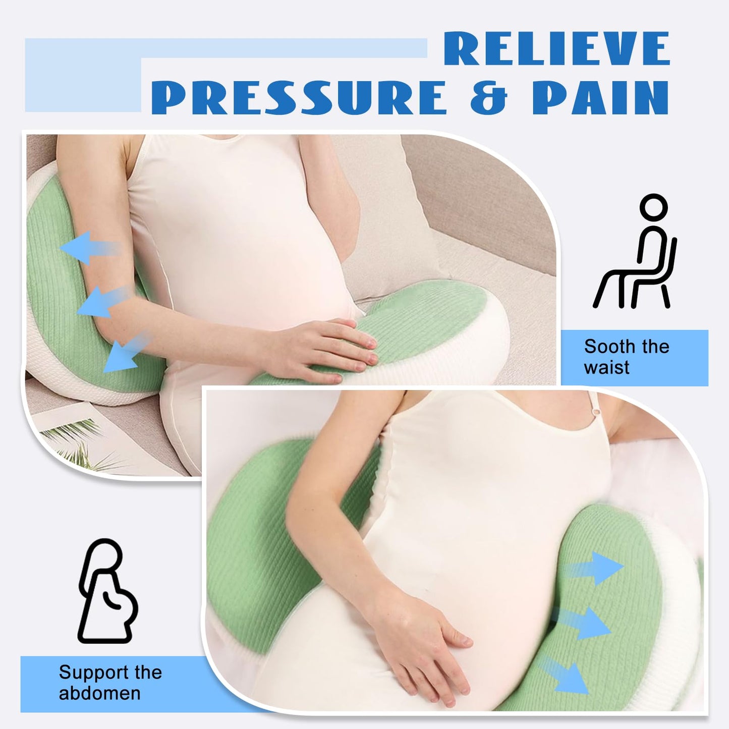Adjustable Pregnancy Pillow with Velcro Design - Side Sleeping Support for Back, Belly, Hips & Legs, V1107-CS-YFHYZLV