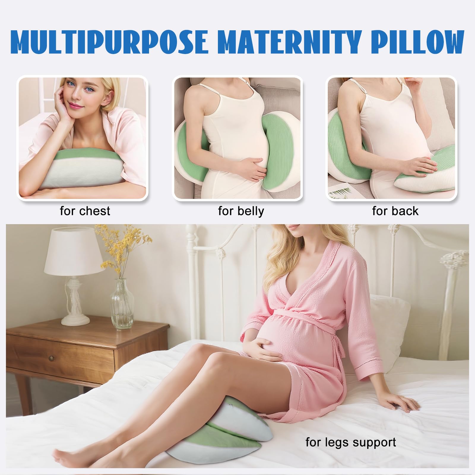 Adjustable Pregnancy Pillow with Velcro Design - Side Sleeping Support for Back, Belly, Hips & Legs, V1107-CS-YFHYZLV