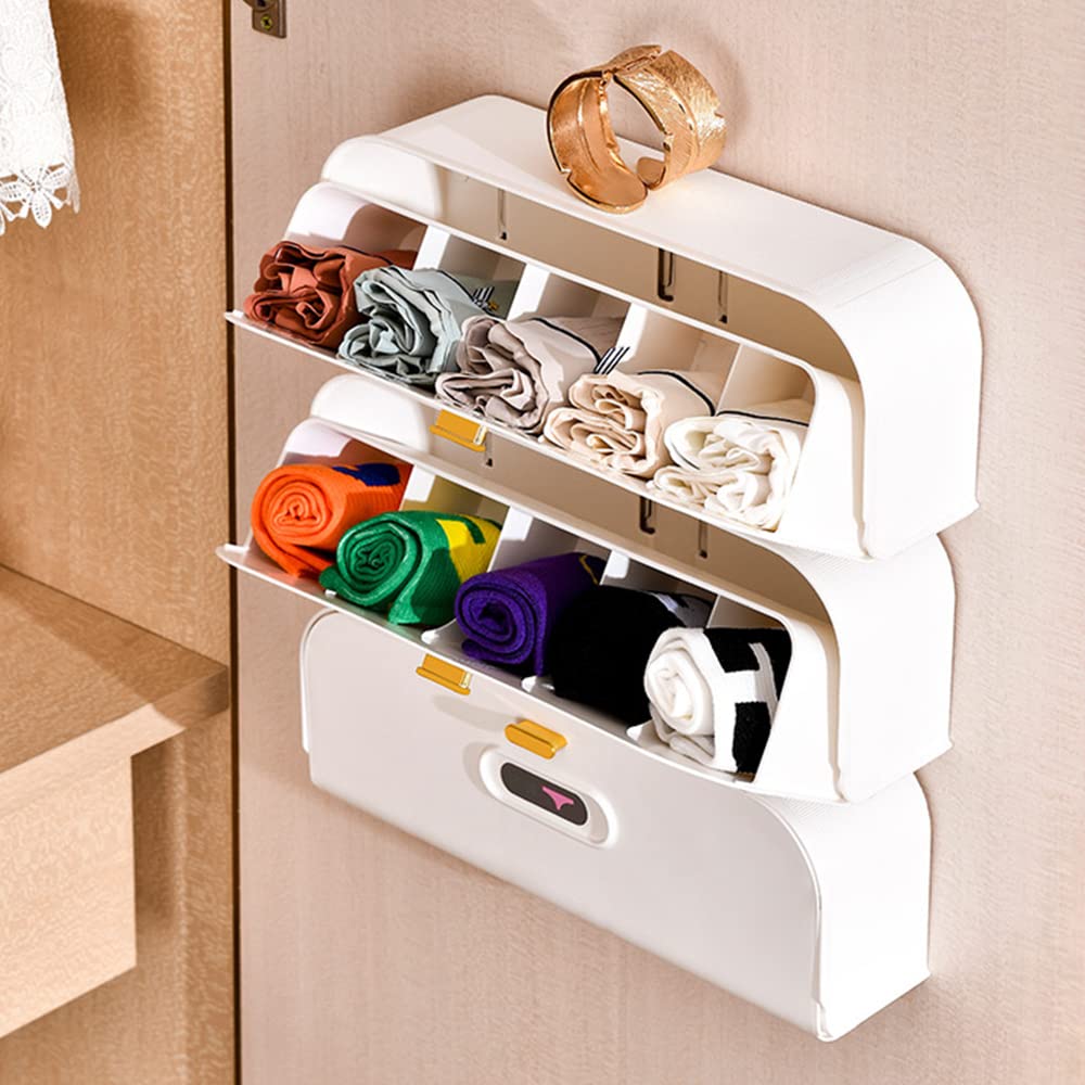 Wall-Mounted Drawer Organizer for Underwear & Socks - 1-Pack Stackable Storage Box with 5 Compartments and V1107-CS-YGCGSNH
