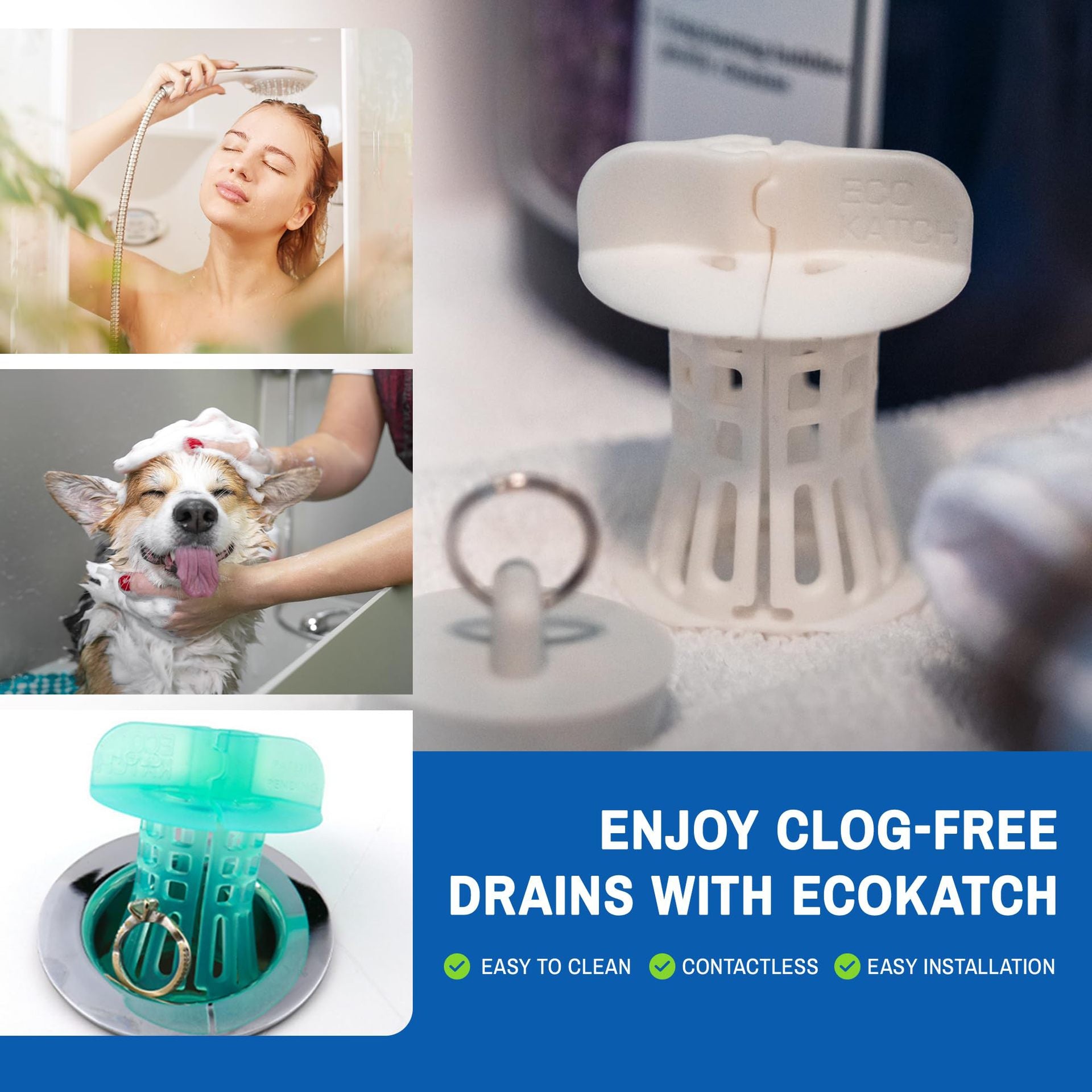 Bathtub Hair Catcher with Handle - No-Touch Drain Filter for Shower and Tub, Reusable Clog Preventer 2-Pack V1107-CS-YGTFGLQ