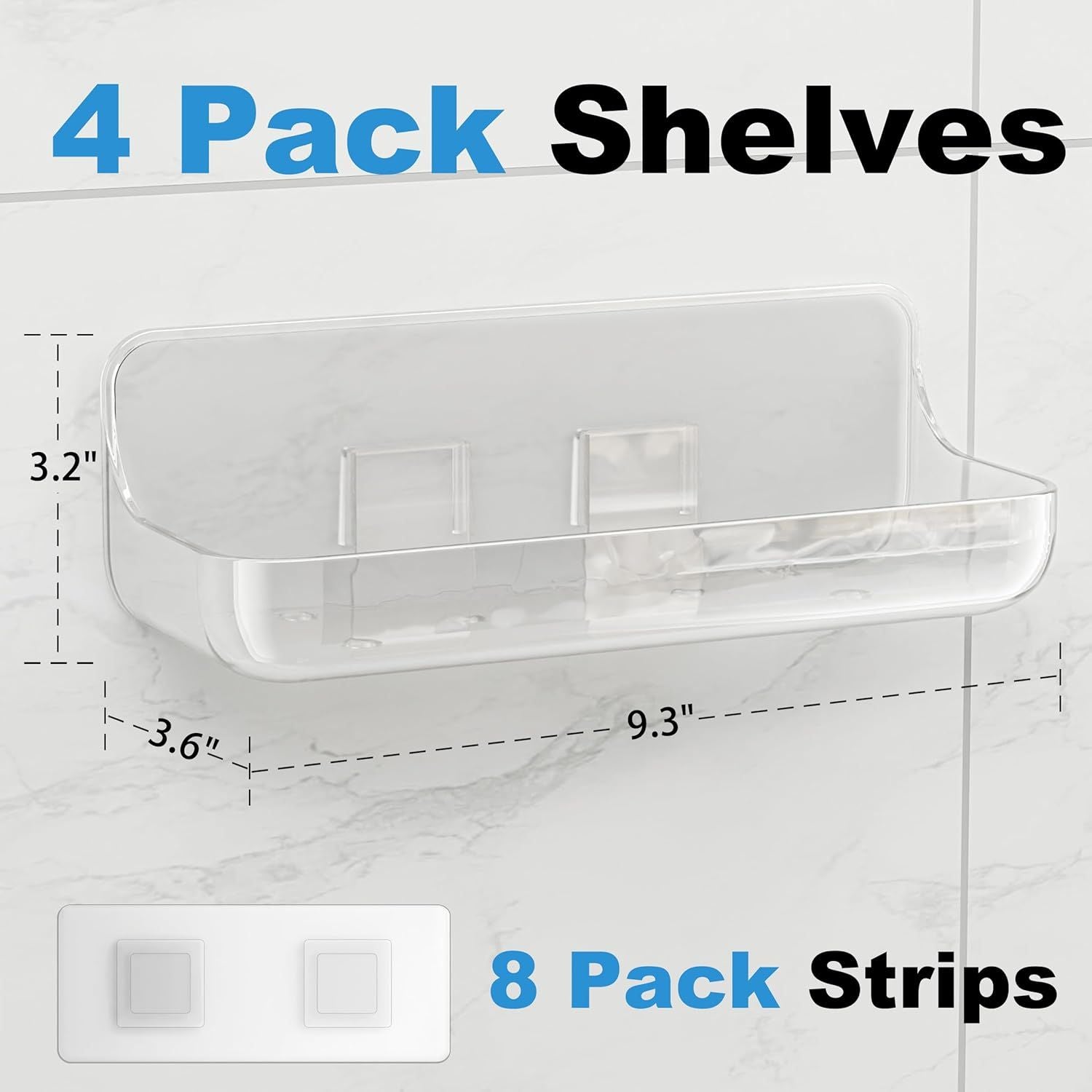 4-Pack Acrylic Adhesive Wall Shelf for Bathroom, Kitchen & Vanity Storage - No Drill, Waterproof with V1107-CS-YKLYSZWJ4