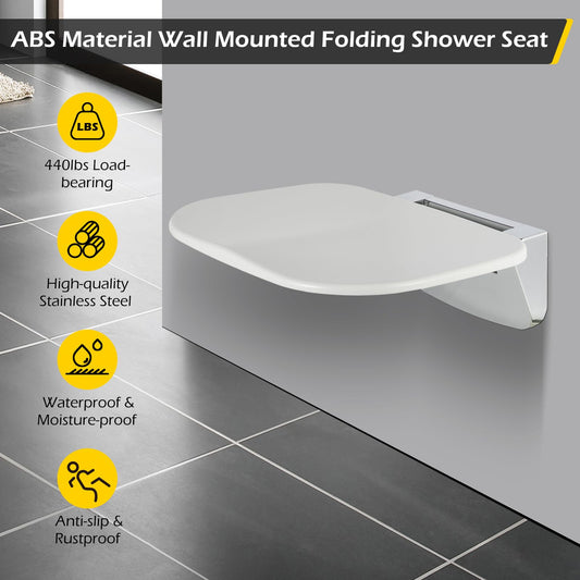 Wall Mounted Folding Shower Seat 440 lbs Load-Bearing - ABS Material Bathroom Stool with Stainless Steel V1107-CS-YSZDD