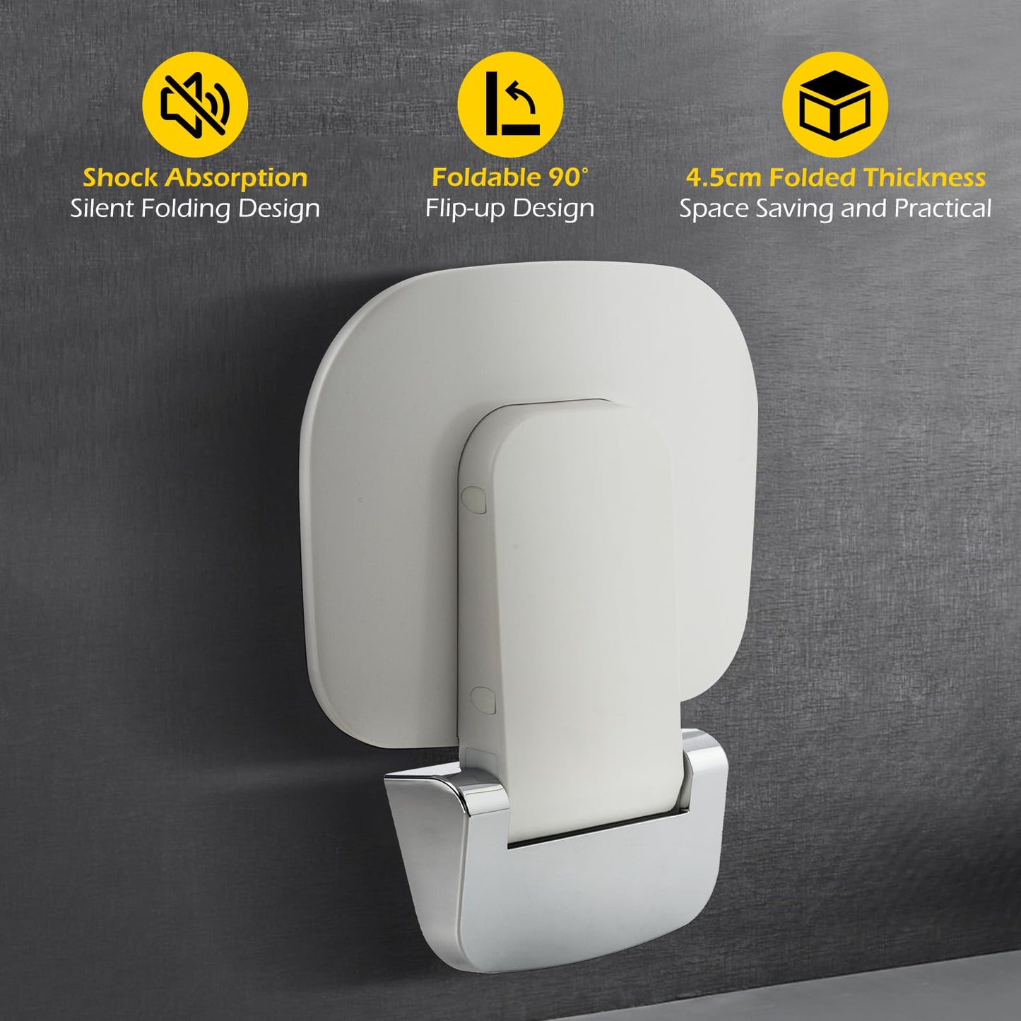 Wall Mounted Folding Shower Seat 440 lbs Load-Bearing - ABS Material Bathroom Stool with Stainless Steel V1107-CS-YSZDD