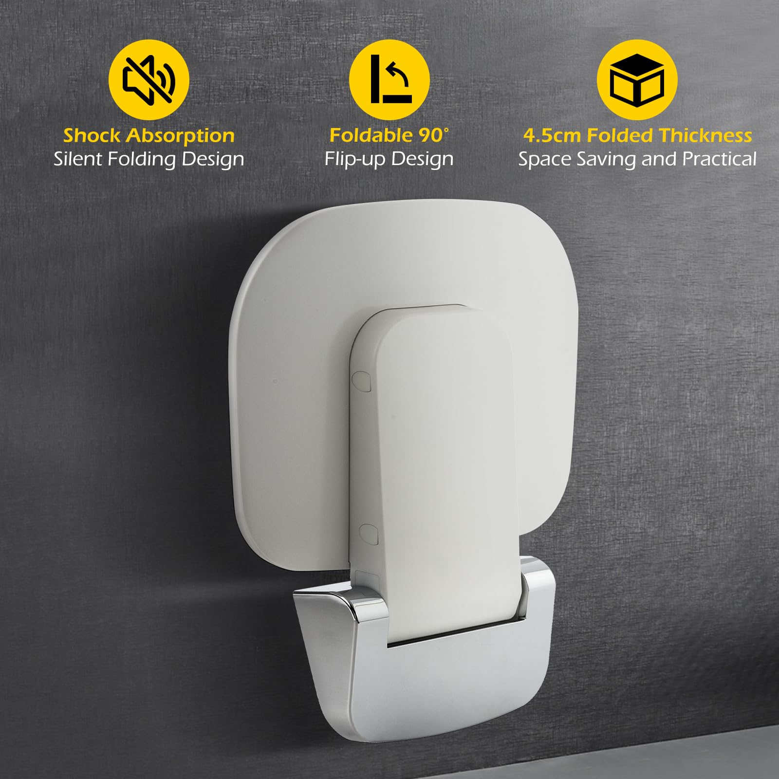 Wall Mounted Folding Shower Seat 440 lbs Load-Bearing - ABS Material Bathroom Stool with Stainless Steel V1107-CS-YSZDD