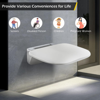 Wall Mounted Folding Shower Seat 440 lbs Load-Bearing - ABS Material Bathroom Stool with Stainless Steel V1107-CS-YSZDD