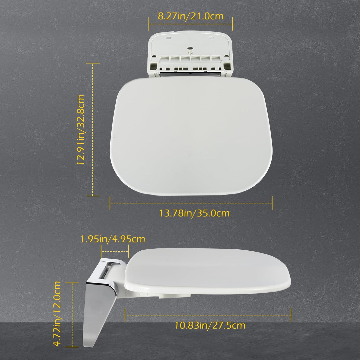 Wall Mounted Folding Shower Seat 440 lbs Load-Bearing - ABS Material Bathroom Stool with Stainless Steel V1107-CS-YSZDD