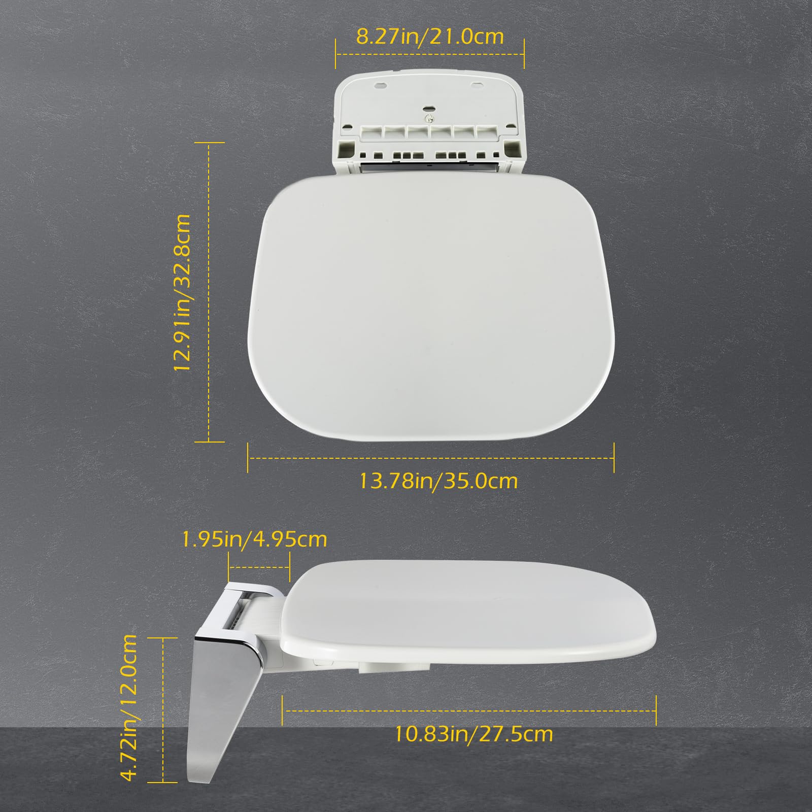 Wall Mounted Folding Shower Seat 440 lbs Load-Bearing - ABS Material Bathroom Stool with Stainless Steel V1107-CS-YSZDD