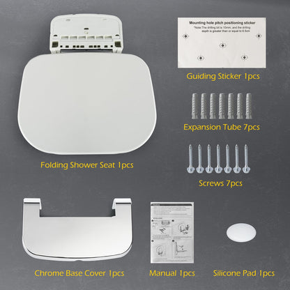 Wall Mounted Folding Shower Seat 440 lbs Load-Bearing - ABS Material Bathroom Stool with Stainless Steel V1107-CS-YSZDD