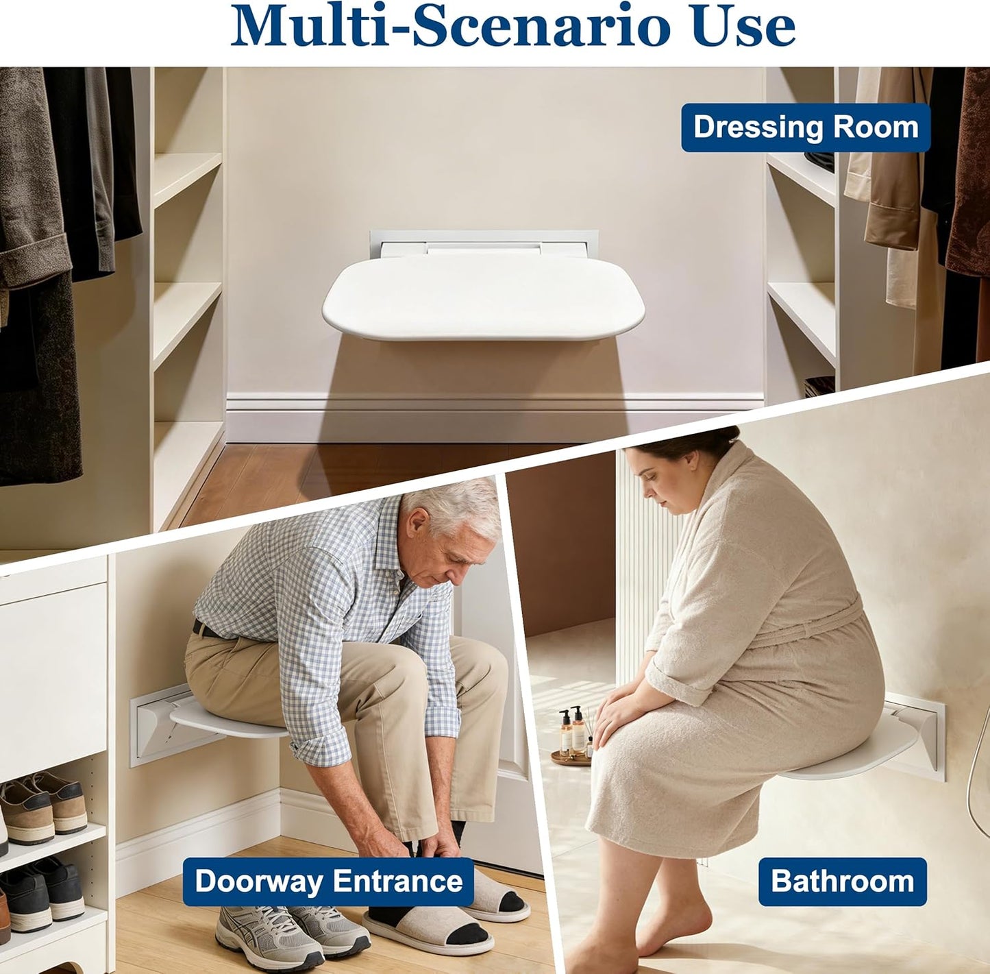 Wall Mounted Folding Shower Seat 440 lbs Load-Bearing - ABS Material Bathroom Stool with Stainless Steel V1107-CS-YSZDD