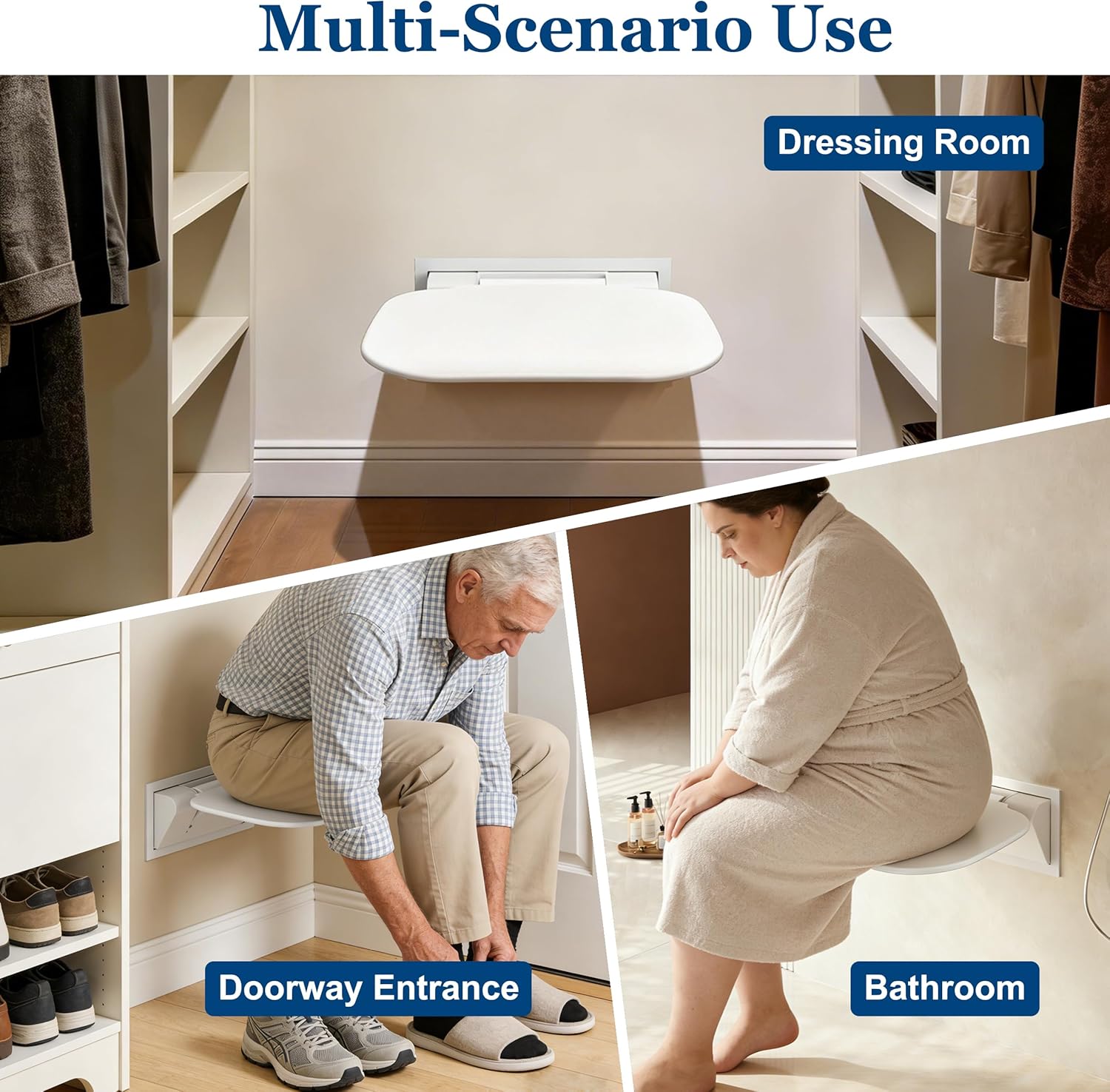 Wall Mounted Folding Shower Seat 440 lbs Load-Bearing - ABS Material Bathroom Stool with Stainless Steel V1107-CS-YSZDD