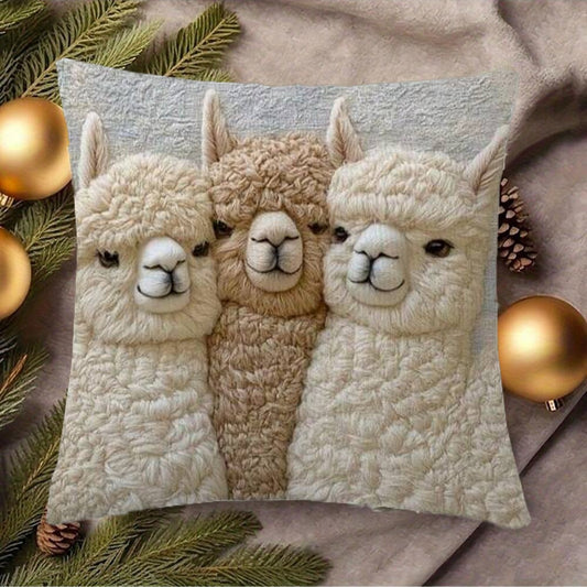 Cute Alpaca Throw Pillow Cover Set of 2 - Soft Faux Fur Decorative Cushion Case for Sofa, Bed, Car - Cozy V1107-CS-YTKDT