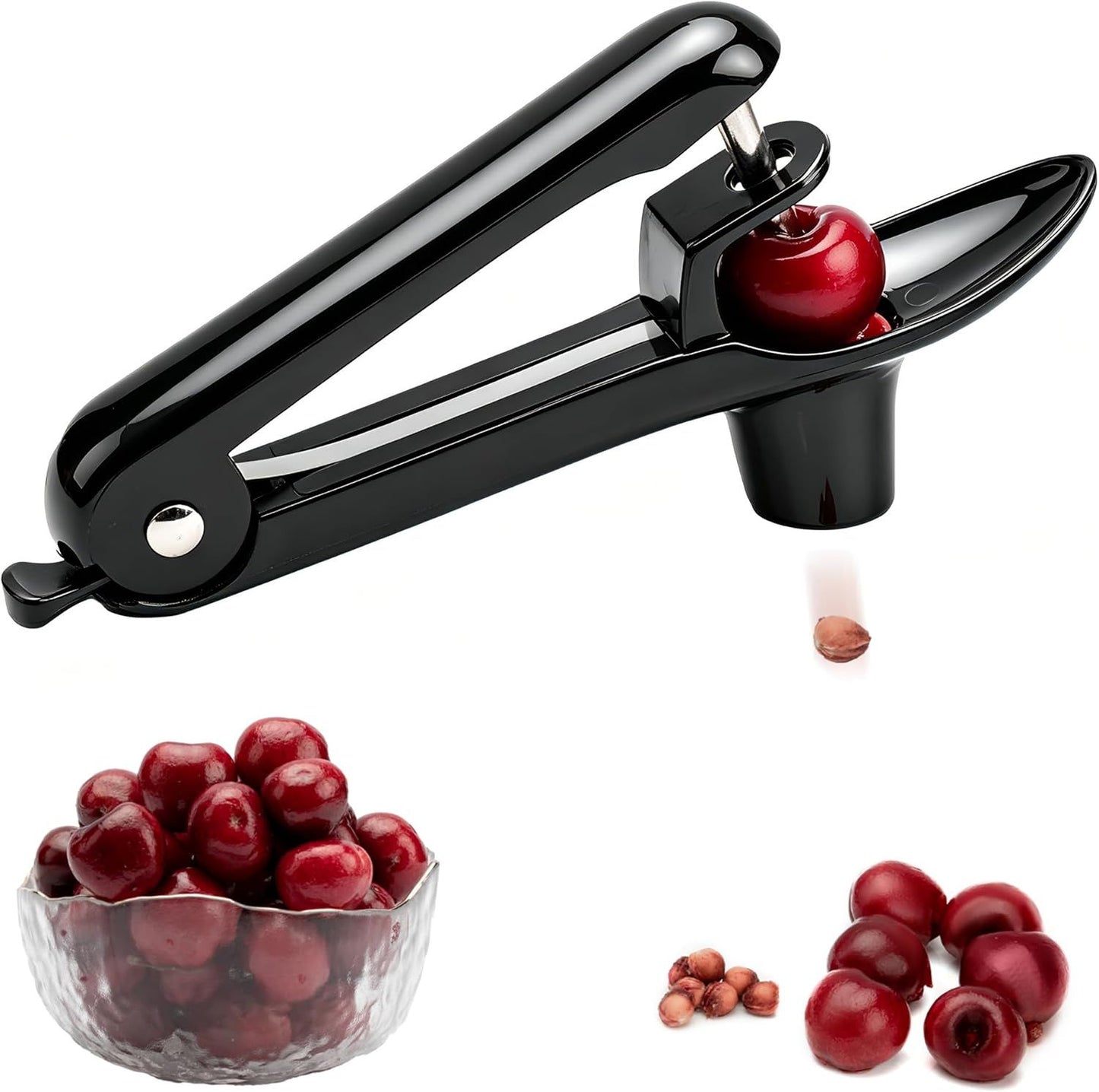 Stainless Steel Cherry Pitter for Jam, Pie & Desserts - Ergonomic Handheld Fruit Corer with Lock Design V1107-CS-YTQHQH