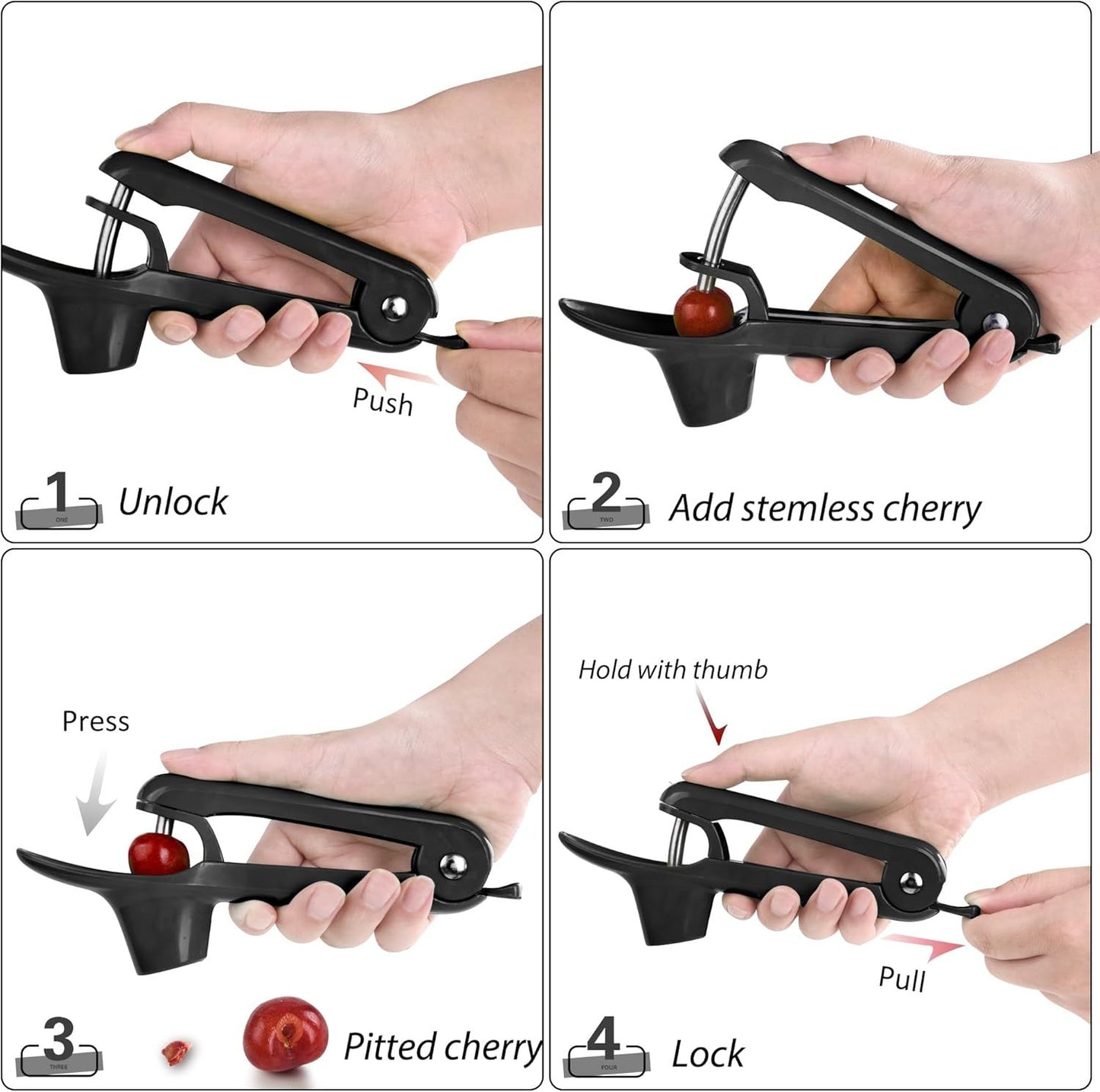 Stainless Steel Cherry Pitter for Jam, Pie & Desserts - Ergonomic Handheld Fruit Corer with Lock Design V1107-CS-YTQHQH
