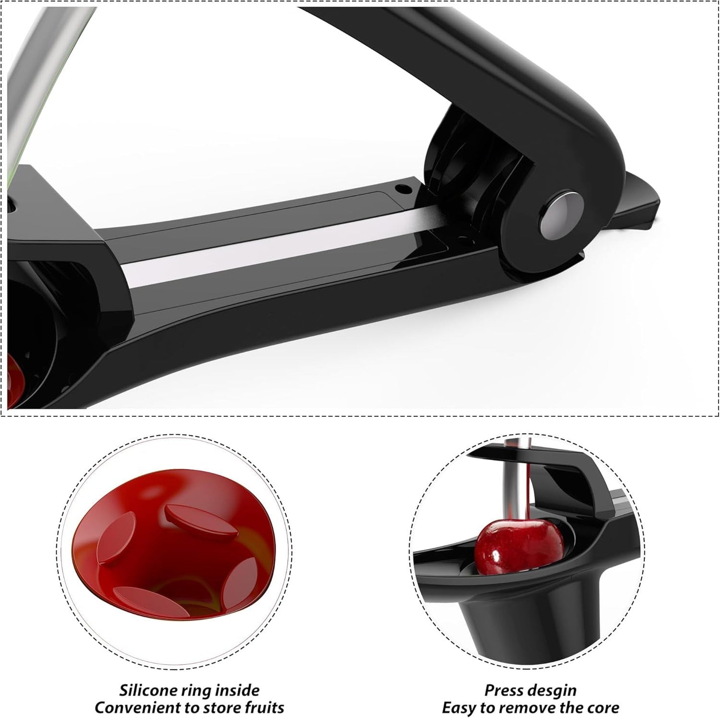 Stainless Steel Cherry Pitter for Jam, Pie & Desserts - Ergonomic Handheld Fruit Corer with Lock Design V1107-CS-YTQHQH