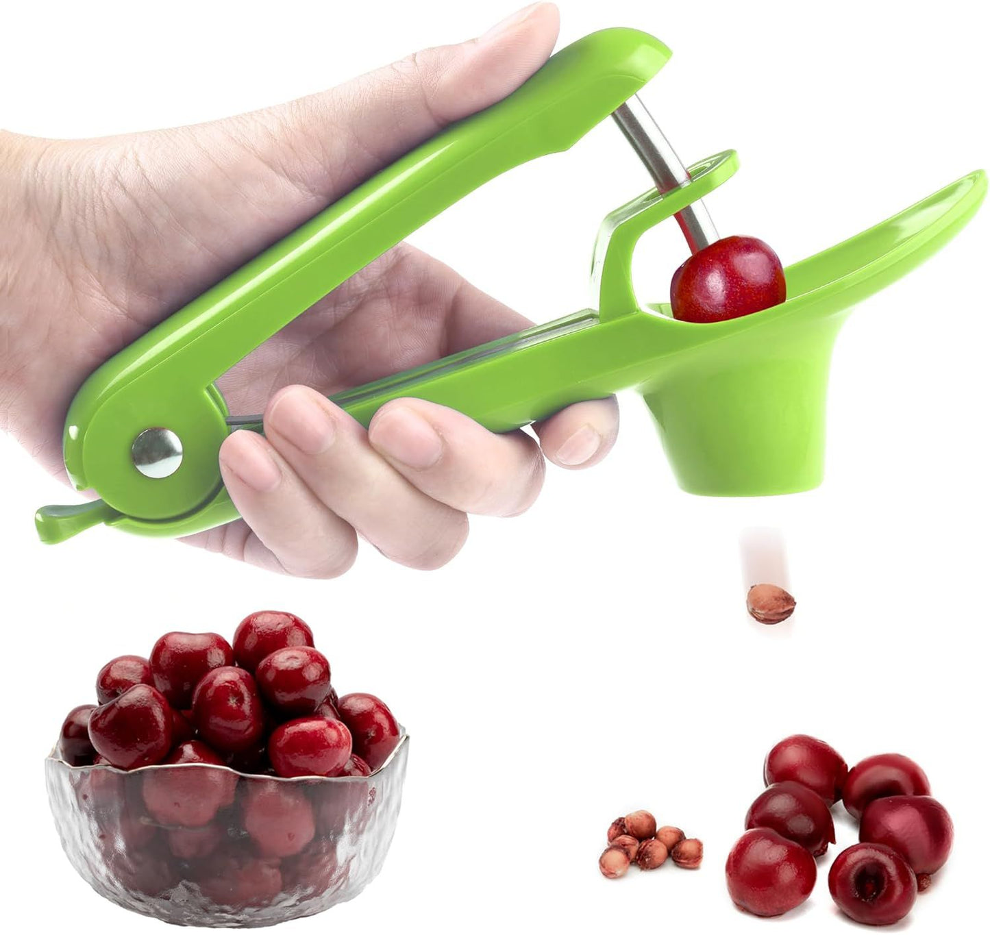 Stainless Steel Cherry Pitter for Jam, Pie & Desserts - Ergonomic Handheld Fruit Corer with Lock Design V1107-CS-YTQHQL