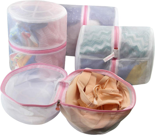 4 Pack Round Mesh Bra Lingerie Wash Bags with Auto-Lock Zipper & Elastic Rack for Delicates, Travel Storage V1107-CS-YTWXXYD