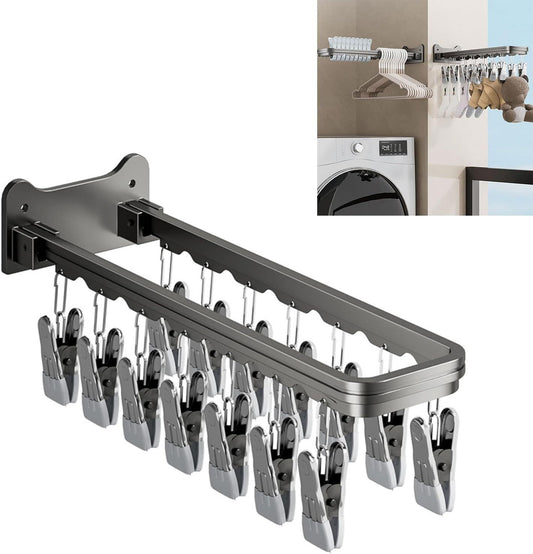 Wall-Mounted Foldable Sock Drying Rack with Multiple Clips for Balcony & Bathroom, Space-Saving Laundry V1107-CS-YTXJLYJ