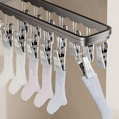 Wall-Mounted Foldable Sock Drying Rack with Multiple Clips for Balcony & Bathroom, Space-Saving Laundry V1107-CS-YTXJLYJ