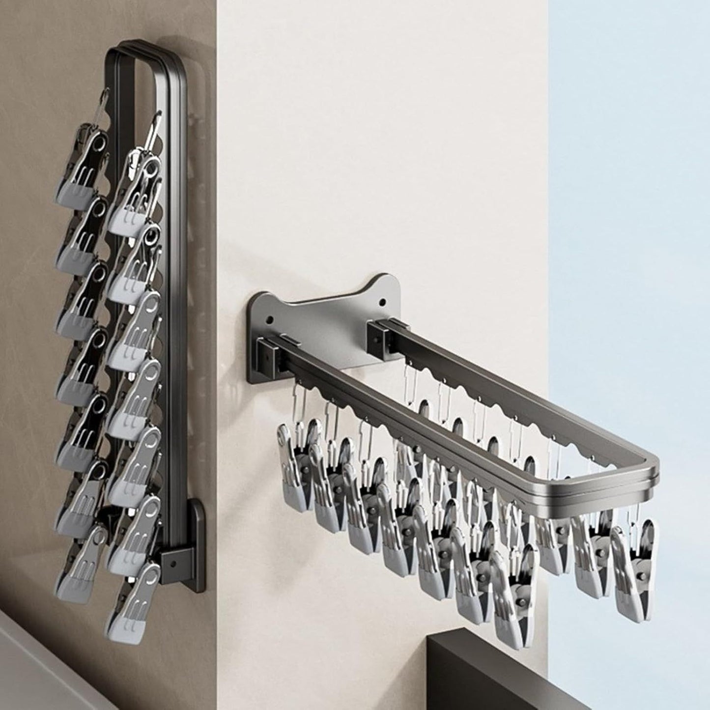 Wall-Mounted Foldable Sock Drying Rack with Multiple Clips for Balcony & Bathroom, Space-Saving Laundry V1107-CS-YTXJLYJ