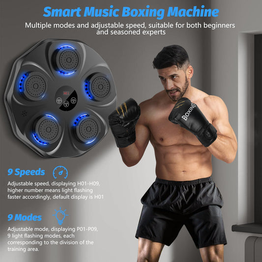 Smart Music Boxing Machine with LED Lights & Bluetooth - Wall-Mounted Interactive Punch Trainer, 9 Modes & 9 V1107-CS-YYQJQB