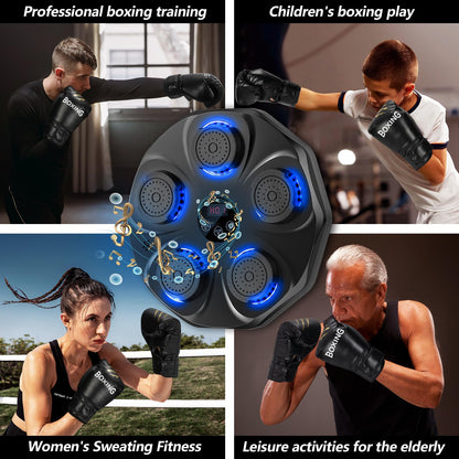 Smart Music Boxing Machine with LED Lights & Bluetooth - Wall-Mounted Interactive Punch Trainer, 9 Modes & 9 V1107-CS-YYQJQB