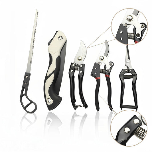 Heavy-Duty 5-Piece Gardening Tool Set - 3 Pruning Shears & 2 Folding Saws, Stainless Steel Blades, Ergonomic V1107-CS-YYWJT