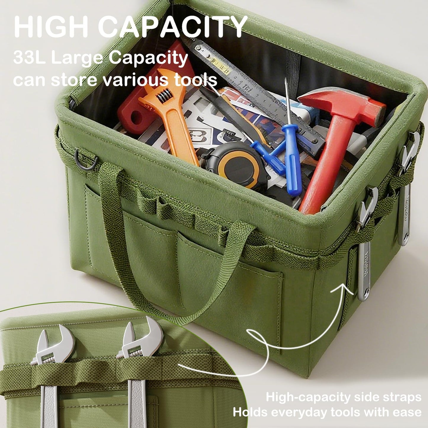 Heavy-Duty Foldable Tool Bag with Side Pockets - Multi-Compartment Oxford Carry Organizer for Tradesmen, V1107-CS-ZDGJSND