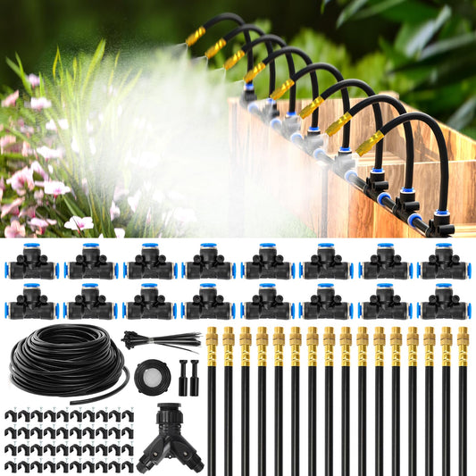 100Ft 1/4" Drip Irrigation System, Garden Irrigation Kit with 16pcs Adjustable Copper Nozzles,Automatic V1107-CS-ZDJHQ10016