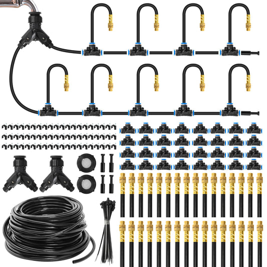 200Ft 1/4" Drip Irrigation System,Garden Irrigation Kit with 32pcs Adjustable Copper Nozzles,Automatic V1107-CS-ZDJHQ20032