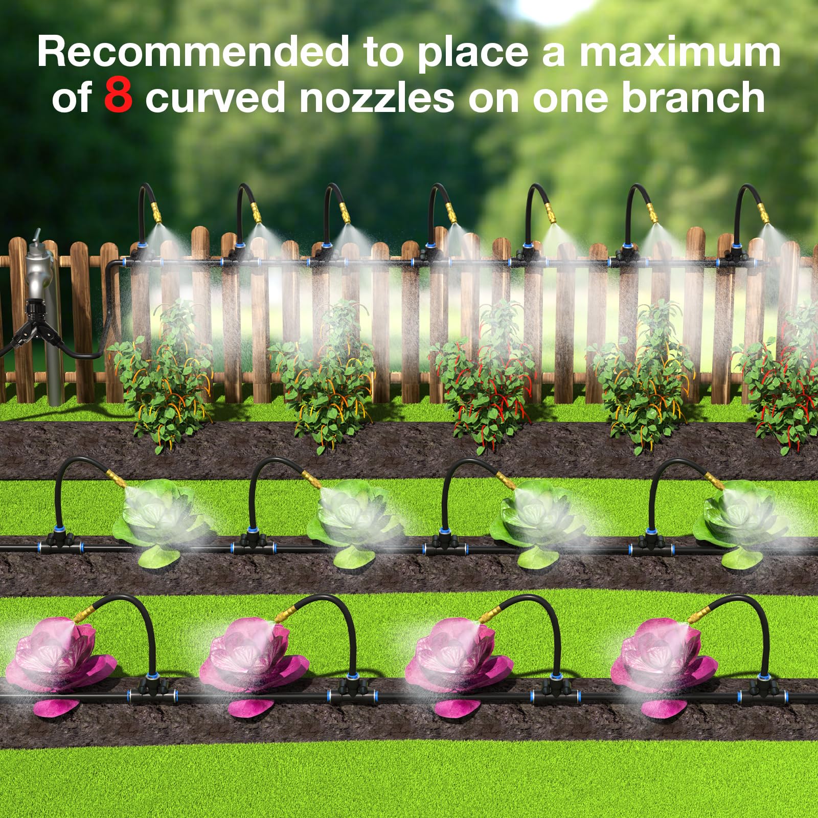 Drip Irrigation System, No 1/4 Pipe, only 12pcs Adjustable Copper Nobbles and Quick Connectors V1107-CS-ZDJHQ512