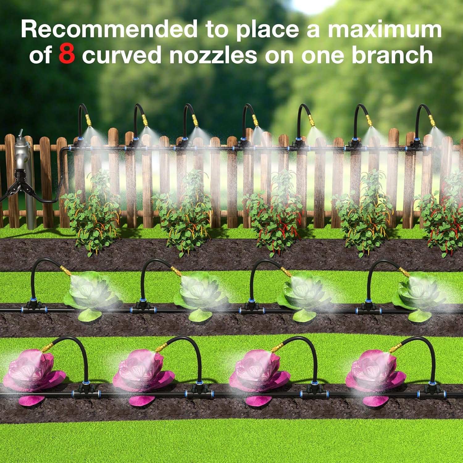 Drip Irrigation System, No 1/4 Pipe, only 6pcs Adjustable Copper Nobbles and 6pcs Quick Connectors V1107-CS-ZDJHQ7812