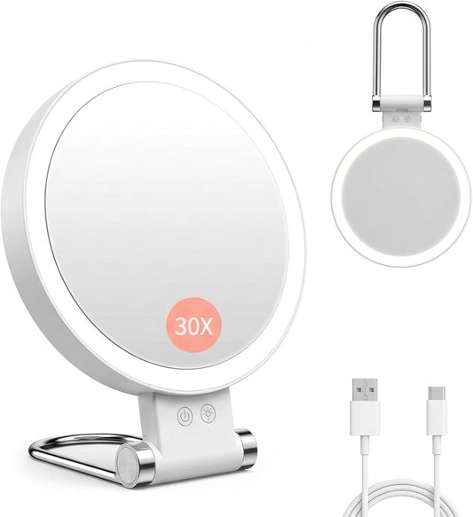 Dual-Sided LED Makeup Mirror with 1X & 30X Magnification, 3 Color Temperature Lights, Touch Controls, V1107-CS-ZDSMHZJ