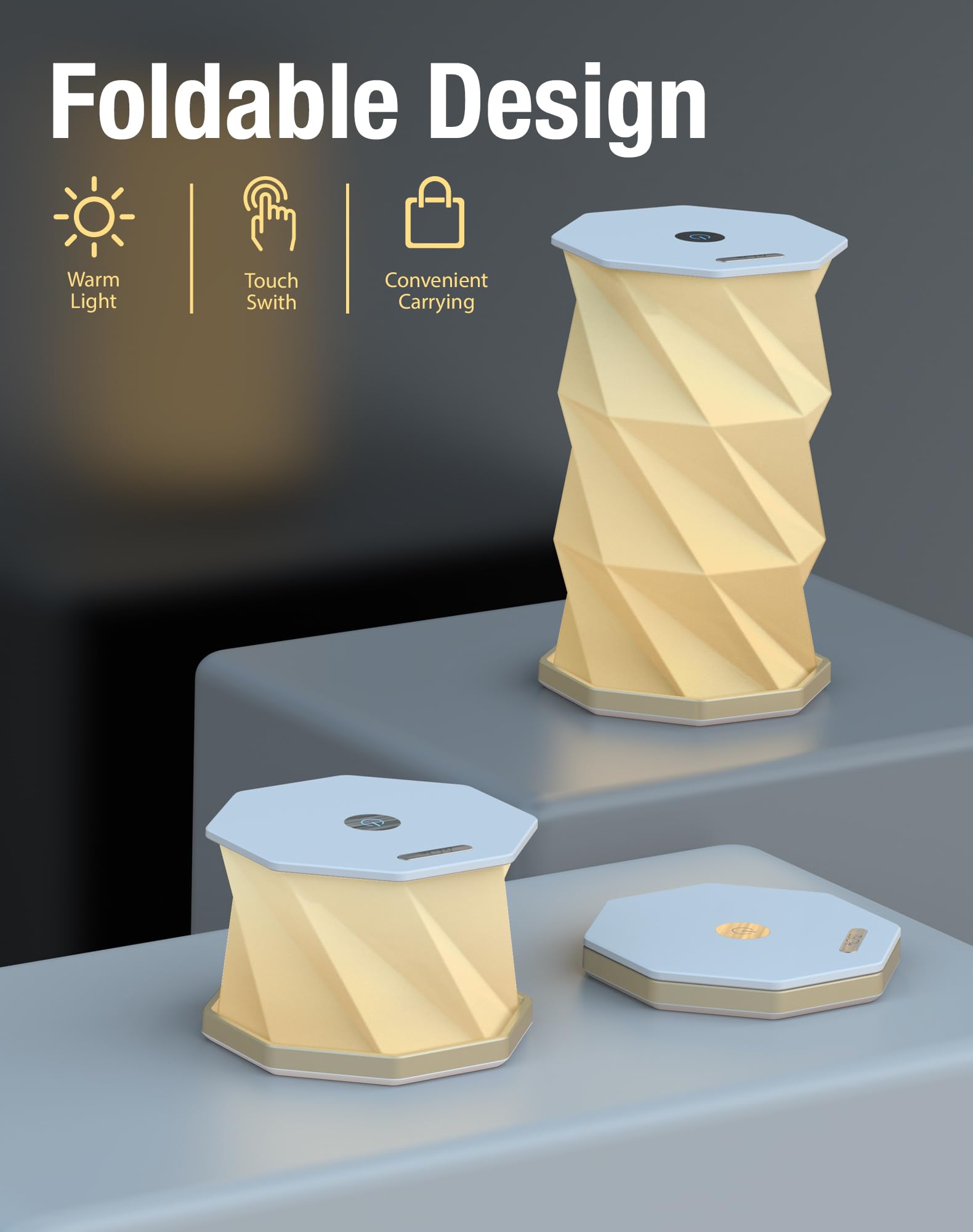 Foldable Rotating Table Lamp with Touch Control - Portable LED Desk Light for Home, Camping & Gifts, V1107-CS-ZDXZXYD