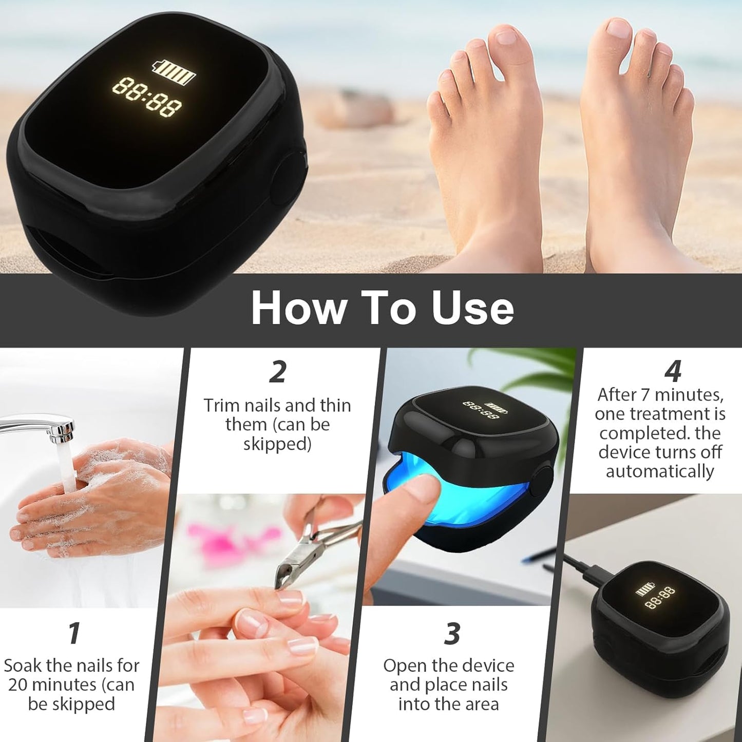 Nail Wellness Light Device (1-Piece): Red & Blue LED for Daily Nail Care Routine - Auto Timer, USB V1107-CS-ZJD