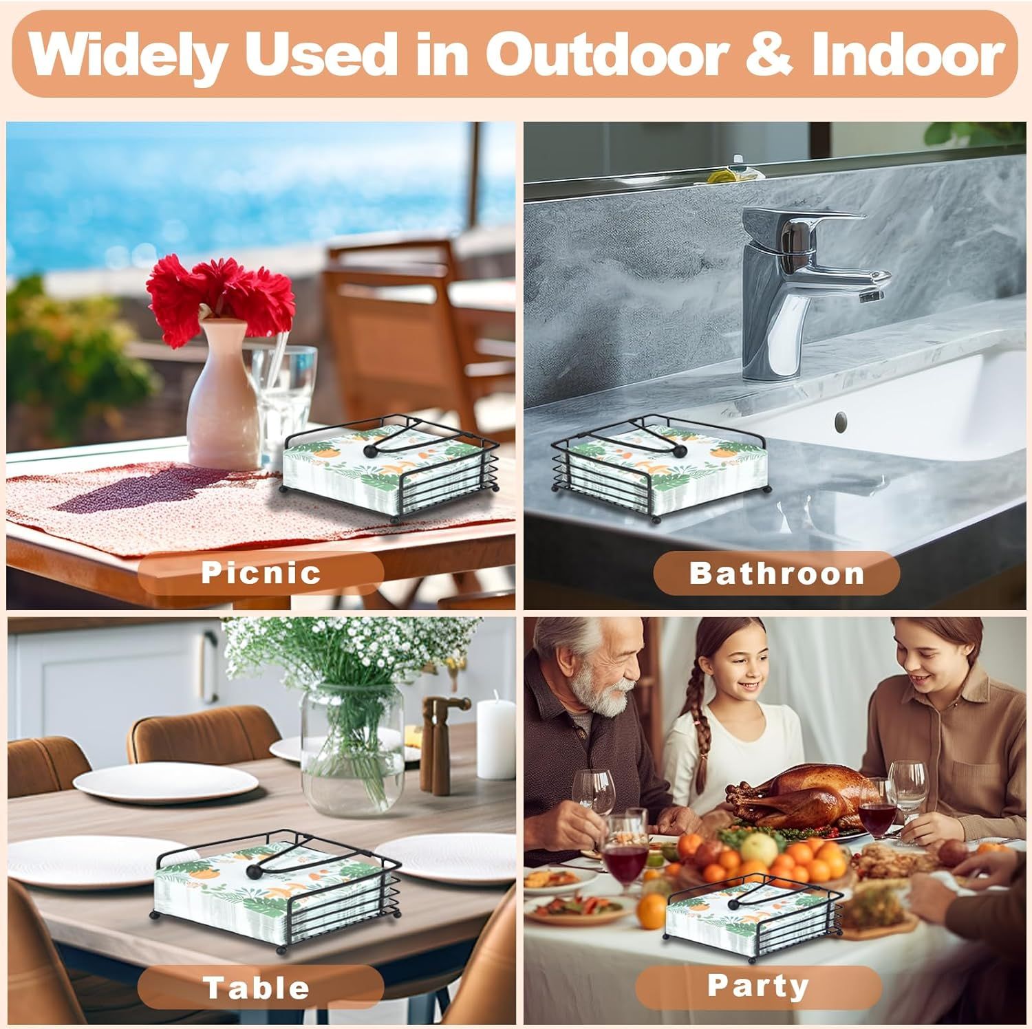 Iron Napkin Holder for Dining Table, Kitchen Counter & Outdoor Picnic Use with Weighted Arm (Black) V1107-CS-ZMZJTJH
