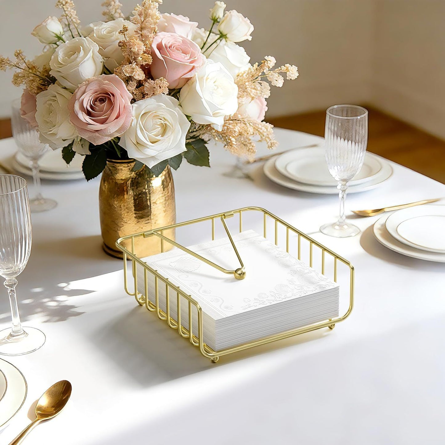 Iron Napkin Holder for Dining Table, Kitchen Counter & Outdoor Picnic Use with Weighted Arm (Black) V1107-CS-ZMZJTJJ