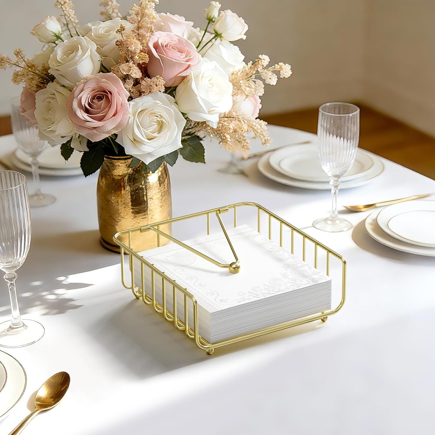 Iron Napkin Holder for Dining Table, Kitchen Counter & Outdoor Picnic Use with Weighted Arm (Black) V1107-CS-ZMZJTJJ