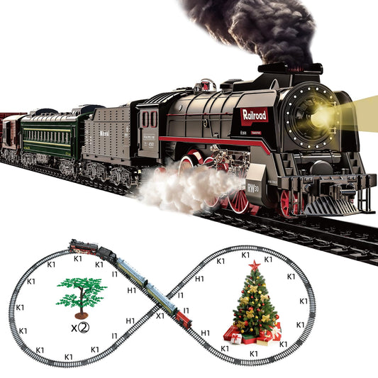 Train Set for Kids, Electric Train Toys with Realistic Light Sounds Smoke, Christmas Train Model Gifts for V1107-CS-ZQHCTZ1
