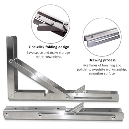 Heavy-Duty Foldable Wall Shelf Brackets - 2-Pack 304 Stainless Steel Triangular Supports with One-Click V1107-CS-ZWJSJZJ10