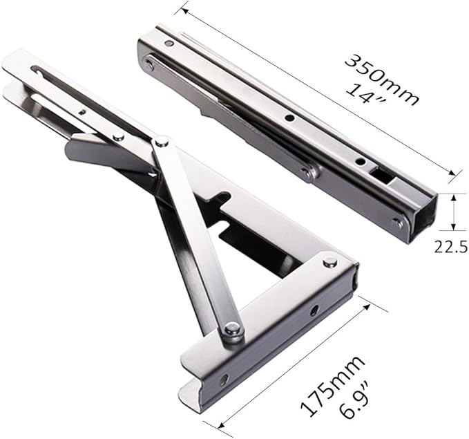Heavy-Duty Foldable Wall Shelf Brackets - 2-Pack 304 Stainless Steel Triangular Supports with One-Click V1107-CS-ZWJSJZJ14