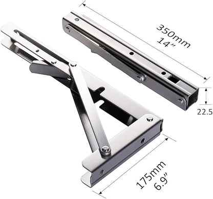 Heavy-Duty Foldable Wall Shelf Brackets - 2-Pack 304 Stainless Steel Triangular Supports with One-Click V1107-CS-ZWJSJZJ14