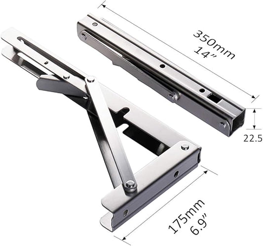Heavy-Duty Foldable Wall Shelf Brackets - 2-Pack 304 Stainless Steel Triangular Supports with One-Click V1107-CS-ZWJSJZJ14