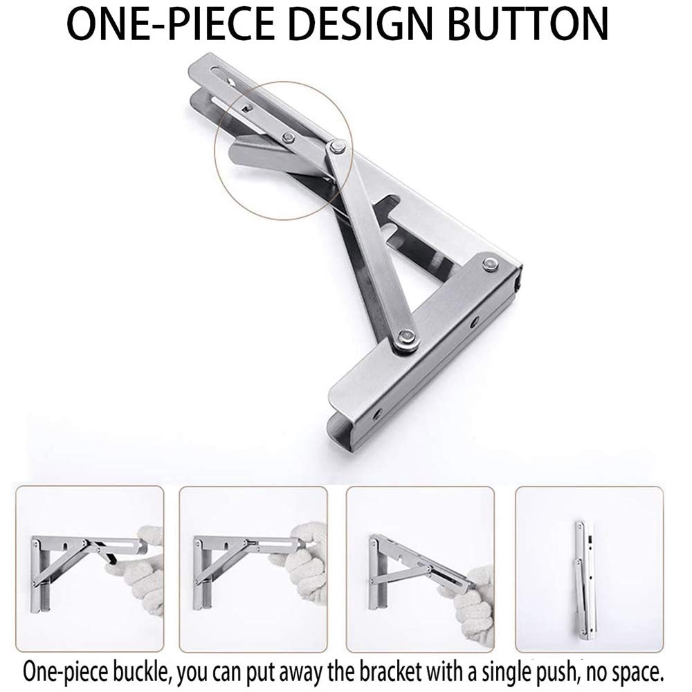 Heavy-Duty Foldable Wall Shelf Brackets - 2-Pack 304 Stainless Steel Triangular Supports with One-Click V1107-CS-ZWJSJZJ14