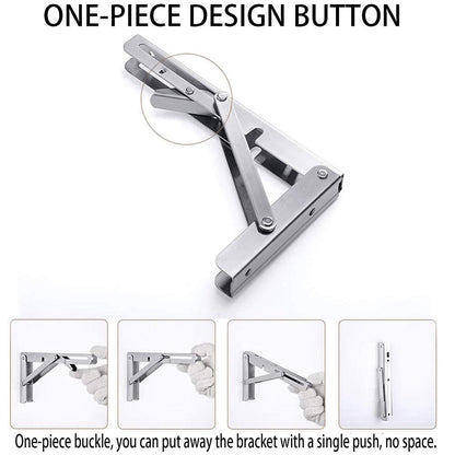 Heavy-Duty Foldable Wall Shelf Brackets - 2-Pack 304 Stainless Steel Triangular Supports with One-Click V1107-CS-ZWJSJZJ14
