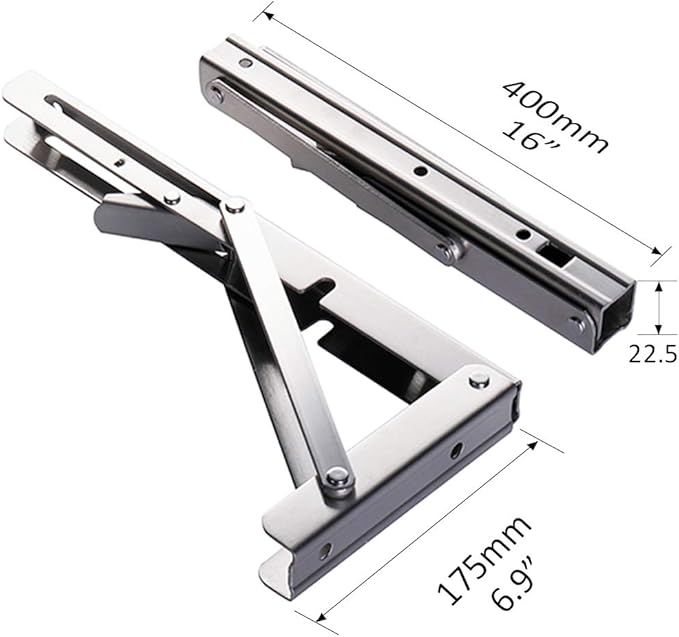 Heavy-Duty Foldable Wall Shelf Brackets - 2-Pack 304 Stainless Steel Triangular Supports with One-Click V1107-CS-ZWJSJZJ16