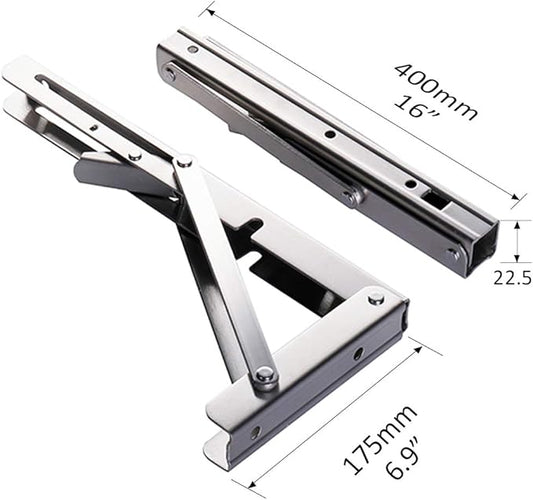 Heavy-Duty Foldable Wall Shelf Brackets - 2-Pack 304 Stainless Steel Triangular Supports with One-Click V1107-CS-ZWJSJZJ16