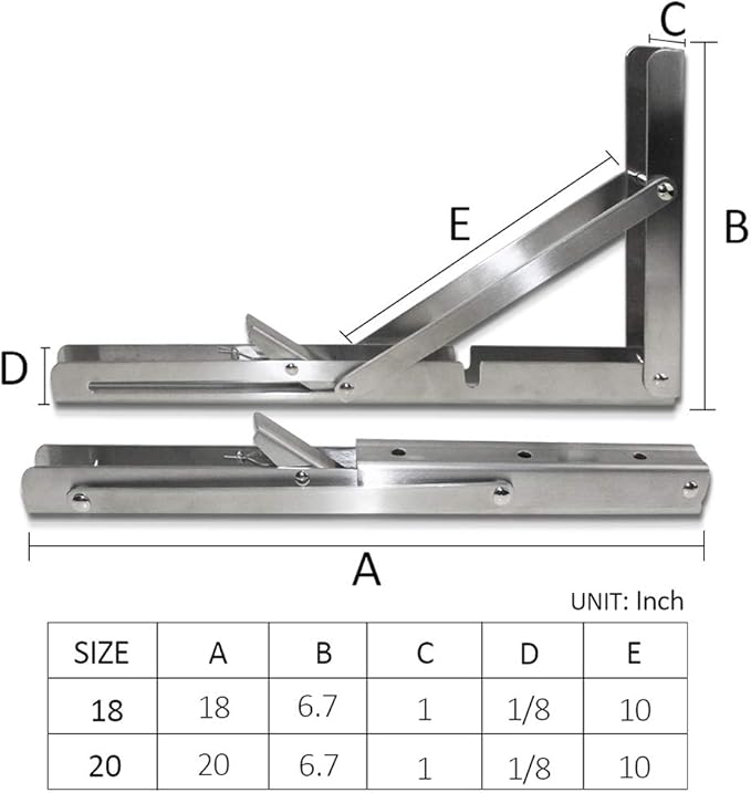 Heavy-Duty Foldable Wall Shelf Brackets - 2-Pack 304 Stainless Steel Triangular Supports with One-Click V1107-CS-ZWJSJZJ18