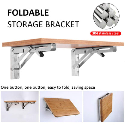Heavy-Duty Foldable Wall Shelf Brackets - 2-Pack 304 Stainless Steel Triangular Supports with One-Click V1107-CS-ZWJSJZJ18