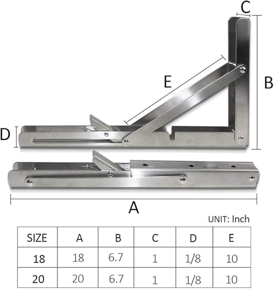Heavy-Duty Foldable Wall Shelf Brackets - 2-Pack 304 Stainless Steel Triangular Supports with One-Click V1107-CS-ZWJSJZJ20